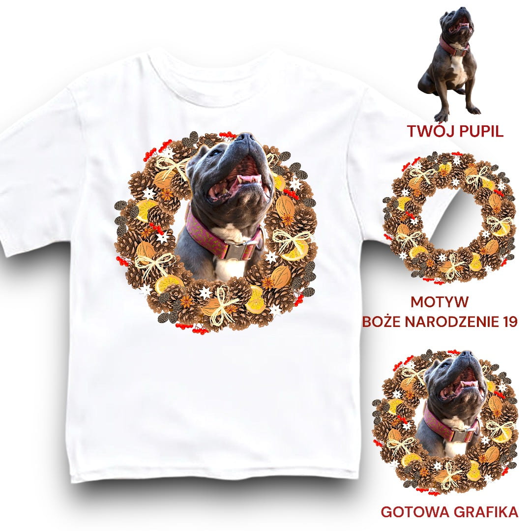 Koszulka z Twoim Pupilem Personalizacja / Biała / Czarna / Dziecięca Unisex / Boże Narodzenie 19