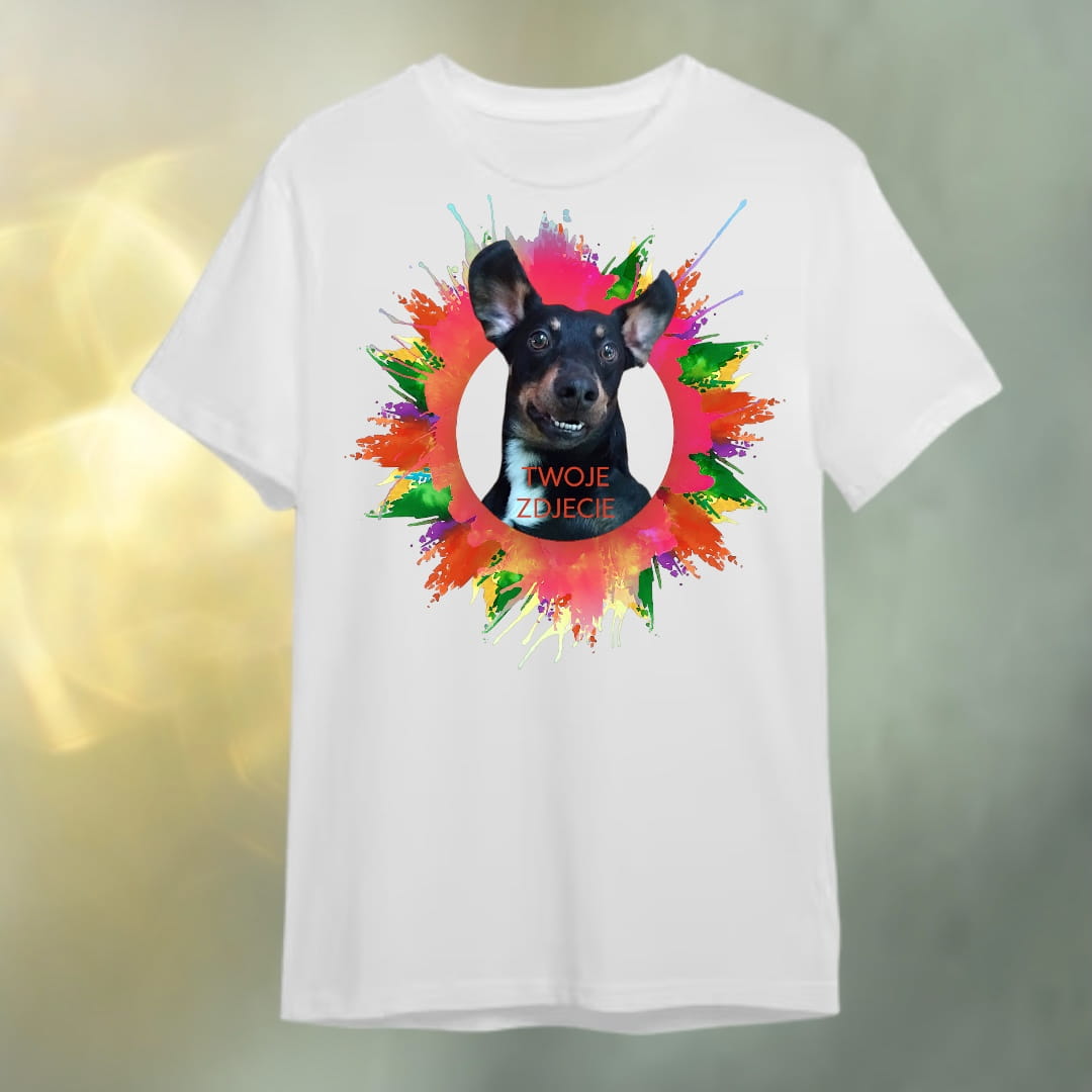 T-shirt z nadrukiem Twój Pupil na koszulce Biały / Czarny / Unisex / Plama 1