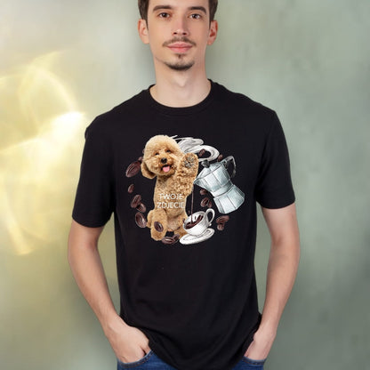 T-shirt z nadrukiem Twój Pupil na koszulce Biały / Czarny / Unisex / Smaczna kawusia 1