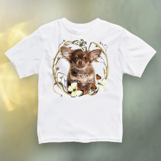 Koszulka z Twoim Pupilem Personalizacja / Biała / Czarna / Dziecięca Unisex / Motyle 1