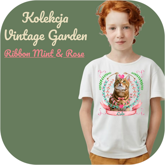 Koszulka z Twoim Pupilem Personalizacja / Biała / Czarna / Dziecięca Unisex / Ribbon Mint & Rose
