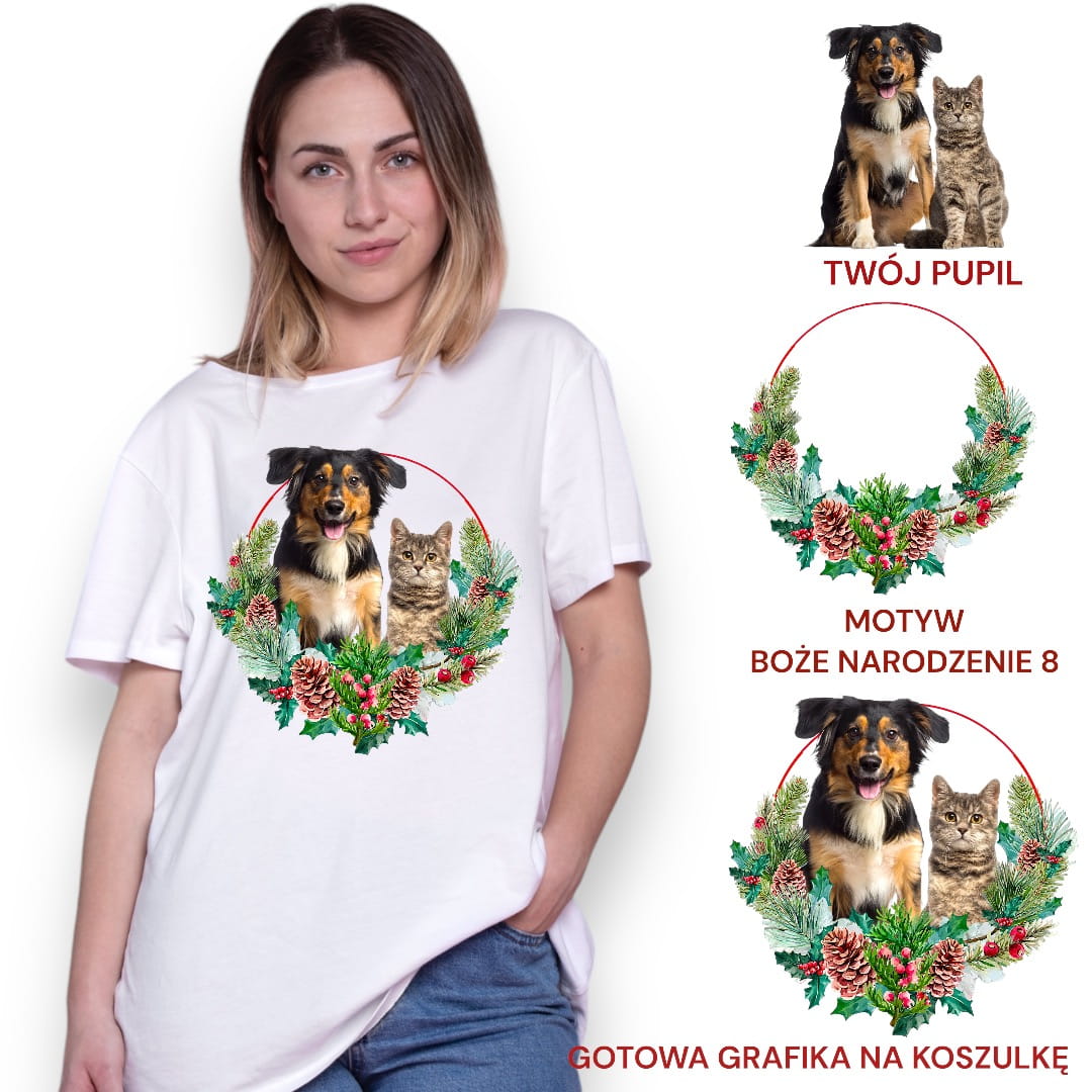 T-shirt z nadrukiem Twój Pupil na koszulce Biały / Czarny / Unisex / Boże Narodzenie 8