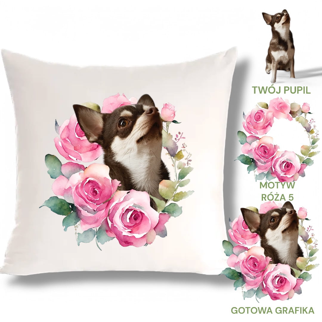 Personalizowany Prezent Poduszka z Twoim Pupilem / Róża 5